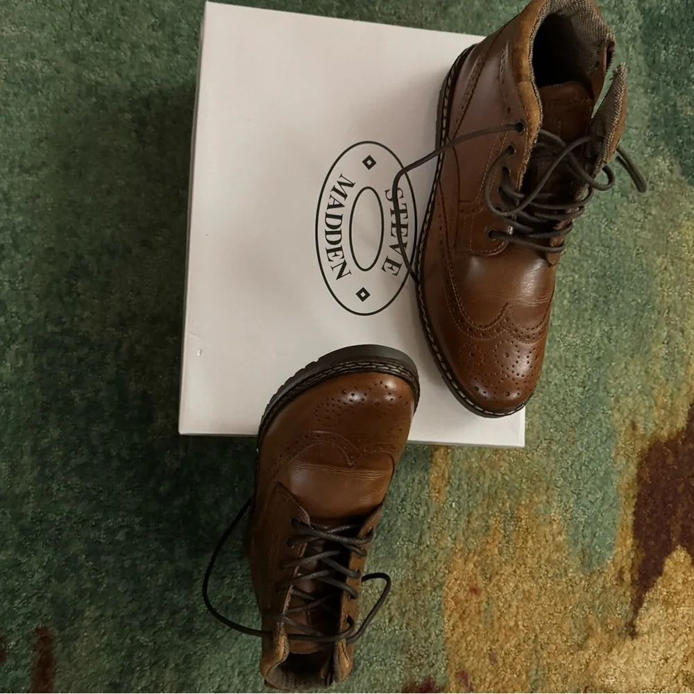 Steve Madden Men's Tan Leather Lace-Up Boots - Picture 3 of 5